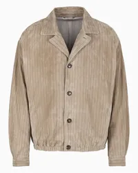 Giorgio Armani OFFICIAL STORE Blouson In Suede Con Motivo Gessato Irregolare Beige