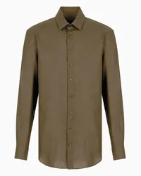 Giorgio Armani OFFICIAL STORE Camicia Regular Fit In Lino Verde