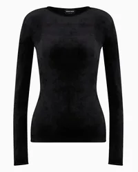 Giorgio Armani OFFICIAL STORE Maglia Girocollo In Ciniglia Di Misto Viscosa Asv Nero