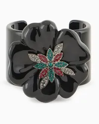 Giorgio Armani OFFICIAL STORE Bracciale Rigido Con Fiore E Cristalli Swarovski Nero