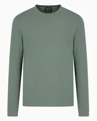 Giorgio Armani OFFICIAL STORE Maglia Girocollo A Maniche Lunghe In Jersey Di Viscosa Stretch Verde