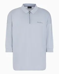 Giorgio Armani OFFICIAL STORE Polo Con Zip In Lyocell E Cotone Azzurro