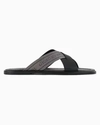 Giorgio Armani OFFICIAL STORE Sandali Cross In Pelle E Nastro Bicolore Grigio