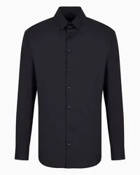 Giorgio Armani OFFICIAL STORE Camicia In Unito Stretch Di Cotone Blu