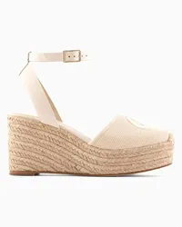 Giorgio Armani OFFICIAL STORE Espadrillas In Cotone Con Zeppa E Logo Ricamato Beige