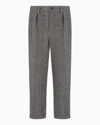 Giorgio Armani OFFICIAL STORE Pantaloni A Una Pince In Lana Vergine E Cashmere Jacquard Chevron Fantasia