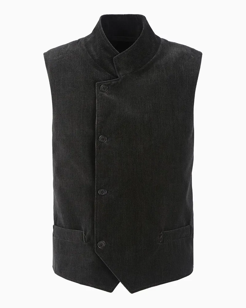 Giorgio Armani OFFICIAL STORE Gilet Monopetto In Velluto Millerighe Grigio