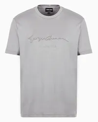 Giorgio Armani OFFICIAL STORE T-shirt In Interlock Di Puro Cotone Con Logo Ricamato Grigio