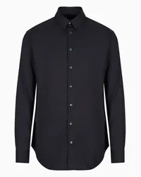 Giorgio Armani OFFICIAL STORE Camicia In Tessuto Stretch Con Collo Con Stecche Blu