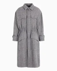 Giorgio Armani OFFICIAL STORE Cappotto Lungo In Lana Vergine E Cashmere Jacquard Chevron Grigio