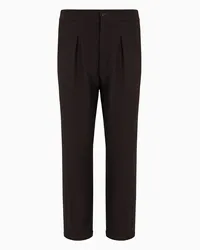 Giorgio Armani OFFICIAL STORE Pantaloni A Una Pince In Lana Vergine E Cashmere Seersucker Marrone