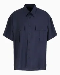 Giorgio Armani OFFICIAL STORE Camicia Loose Fit A Maniche Corte In Lyocell E Seta  Asv Blu