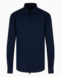 Giorgio Armani OFFICIAL STORE Camicia Con Zip In Jersey Di Cotone Blu