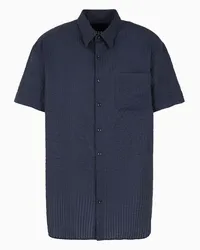 Giorgio Armani OFFICIAL STORE Camicia Over A Maniche Corte In Cotone E Seta Seersucker Blu