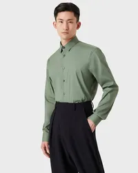 Giorgio Armani OFFICIAL STORE Camicia In Unito Stretch Di Cotone Verde