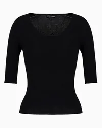 Giorgio Armani OFFICIAL STORE Maglia Girocollo In Misto Viscosa E Lana Jacquard Nero