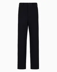 Giorgio Armani OFFICIAL STORE Pantaloni Flat Front In Jersey Di Misto Lana Blu