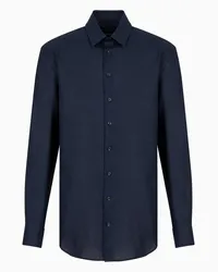 Giorgio Armani OFFICIAL STORE Camicia Regular Fit In Lino Blu