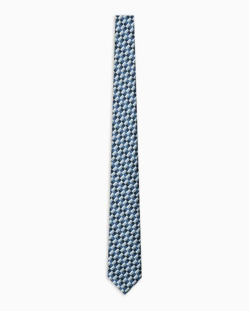 Giorgio Armani OFFICIAL STORE Cravatta In Seta Seersucker Stampa Geometrica Blu
