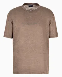 Giorgio Armani OFFICIAL STORE T-shirt Girocollo In Jersey Di Lino Con Logo Signature Tortora