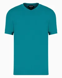 Giorgio Armani OFFICIAL STORE T-shirt Con Scollo A V Icon In Jersey Di Viscosa Stretch Verde