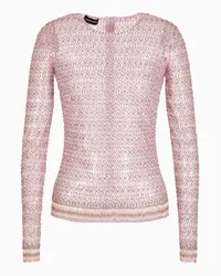 Giorgio Armani OFFICIAL STORE Maglia Girocollo In Tulle Con Ricamo Cristalli Rosa