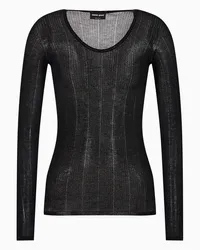 Giorgio Armani OFFICIAL STORE Maglia Scollo Ovale In Cashmere E Seta A Coste Nero