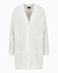 Giorgio Armani OFFICIAL STORE Cardigan Lungo In Jersey Di Lana Effetto Bouclé Bianco