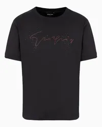 Giorgio Armani OFFICIAL STORE Giorgio's T-shirt Girocollo In Jersey Di Cotone Con Ricamo Cristalli Nero