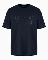 Giorgio Armani OFFICIAL STORE T-shirt Girocollo In Interlock Di Puro Cotone Blu