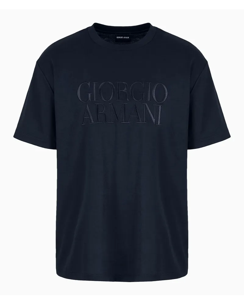 Giorgio Armani OFFICIAL STORE T-shirt Girocollo In Interlock Di Puro Cotone Blu