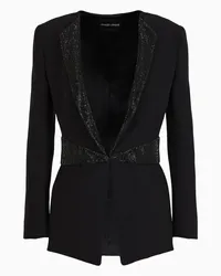 Giorgio Armani OFFICIAL STORE Giacca Monopetto In Cady Di Seta Con Dettagli In Strass Nero