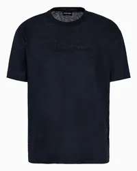 Giorgio Armani OFFICIAL STORE T-shirt Girocollo In Jersey Di Lino Con Logo Signature Blu