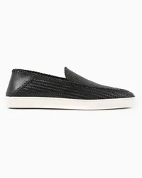 Giorgio Armani OFFICIAL STORE Galleria 3 Slip-on In Pelle Motivo Intreccio Nero