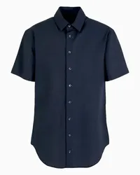 Giorgio Armani OFFICIAL STORE Camicia Regular Fit A Maniche Corte In Cotone Seersucker Blu