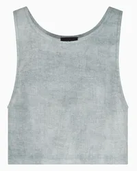 Giorgio Armani OFFICIAL STORE Denim Collection  Top Cropped In Lino Effetto Denim Azzurro