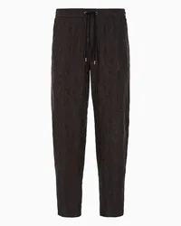 Giorgio Armani OFFICIAL STORE Pantaloni Flat Front In Cupro Jacquard Con Logo Monogram All-over Asv Marrone