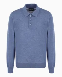 Giorgio Armani OFFICIAL STORE Polo A Maniche Lunghe In Lana Vergine Blu