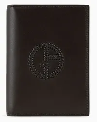 Giorgio Armani OFFICIAL STORE Porta Passaporto Bifold In Pelle Con Logo Ricamato Marrone