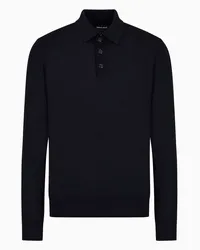 Giorgio Armani OFFICIAL STORE Polo A Maniche Lunghe In Lana Vergine Blu