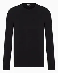 Giorgio Armani OFFICIAL STORE Maglia Girocollo A Maniche Lunghe In Jersey Di Viscosa Stretch Nero