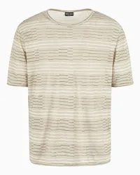 Giorgio Armani OFFICIAL STORE T-shirt Girocollo In Lino Con Stampa Righe Irregolari Verde