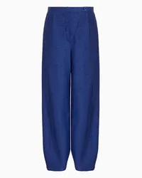 Giorgio Armani OFFICIAL STORE Pantaloni In Jersey Di Misto Cotone Jacquard Effetto Rafia Blu