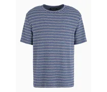 Giorgio Armani OFFICIAL STORE T-shirt Girocollo In Jersey Jacquard Di Viscosa Stretch Blu