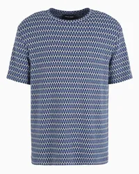 Giorgio Armani OFFICIAL STORE T-shirt Girocollo In Jersey Jacquard Di Viscosa Stretch Blu