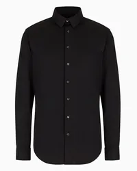 Giorgio Armani OFFICIAL STORE Camicia In Interlock Di Cotone Unito Nero