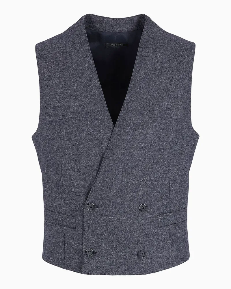 Giorgio Armani OFFICIAL STORE Gilet Doppiopetto In Lana Vergine E Cashmere Effetto Denim Blu