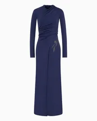 Giorgio Armani OFFICIAL STORE Abito Lungo In Jersey Di Viscosa Stretch Con Strass Asv Blu