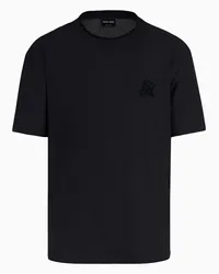 Giorgio Armani OFFICIAL STORE T-shirt Girocollo In Gaufré Tecnico Con Logo Floccato Nero