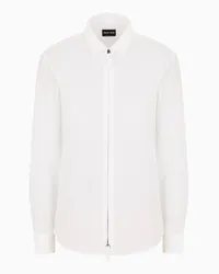 Giorgio Armani OFFICIAL STORE Camicia Slim Fit Con Zip In Cotone Seersucker Bianco